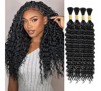 WuvuSnm Human Hair Braiding Deep Wave Boho Braids Bulk Hair Weave Natural Extensions No Weft Natural Black Color 4 Braids Per Pack Total 200g for Woman 30 30 30 30 Inch