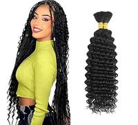 WuvuSnm Human Hair Braiding Deep Wave Boho Braids Bulk Hair Weave Natural Extensions No Weft Natural Black Color 2 Braids Per Pack Total 100g for Woman 28 28 Inch