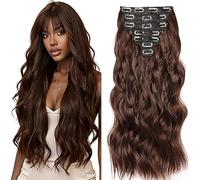 WuvuSnm Natural Wave Clip in Hair Extensions Human Hair Extensiones Pelo Natural Clip #4 Chocolate Brown 120g 7Pcs Per Pack para Mujer Extensión De Pelo Humano Minimal Smell 32 Inch