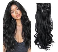 WuvuSnm Natural Wave Clip in Hair Extensions Human Hair Extensiones Pelo Natural Clip Natural Black 120g 7Pcs Per Pack para Mujer Extensión De Pelo Humano Minimal Smell 32 Inch