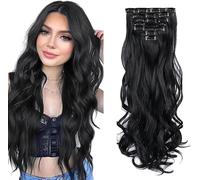 WuvuSnm Natural Wave Clip in Hair Extensions Human Hair Extensiones Pelo Natural Clip Natural Black 120g 7Pcs Per Pack para Mujer Extensión De Pelo Humano Minimal Smell 30 Inch