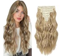 WuvuSnm Natural Wave - Extensiones de clip de pelo humano con clip, 27/613, rubio, 16 pulgadas, 120 g, 7 unidades por paquete para mujeres