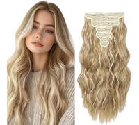 WuvuSnm Natural Wave - Extensiones de clip de pelo humano con clip, 27/613, rubio, 20 pulgadas, 120 g, 7 unidades, por paquete para mujeres