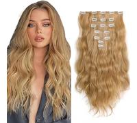 WuvuSnm Natural Wave - Extensiones de clip de pelo humano con clip de pelo humano #27, rubio miel, 18 pulgadas, 120 g, 7 unidades por paquete para mujeres