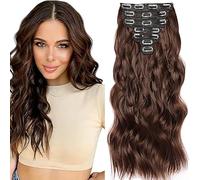 WuvuSnm Natural Wave - Extensiones de clip de pelo humano con clip de pelo humano, #4, marrón chocolate, 70 cm, 120 g, 7 unidades por paquete para mujeres