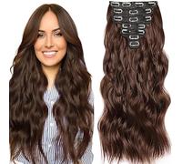 WuvuSnm Natural Wave - Extensiones de clip de pelo humano con clip de pelo humano, color marrón chocolate, 20 pulgadas, 120 g, 7 unidades por paquete para mujeres