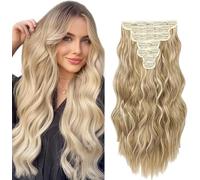 WuvuSnm Natural Wave - Extensiones de clip de pelo humano con clip de pelo natural, 27/613, rubio resaltado, 70 pulgadas, 120 g, 7 unidades, por paquete para mujeres