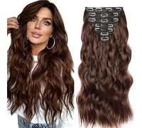 WuvuSnm Natural Wave - Extensiones de clip de pelo humano, pelo humano, 14 pulgadas, 120 g, 7 unidades, color marrón chocolate
