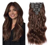 WuvuSnm Natural Wave - Extensiones de clip de pelo humano, pelo humano, color marrón chocolate, 22 pulgadas, 120 g, 7 unidades por paquete para mujeres