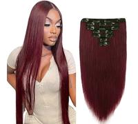 WuvuSnm Straight Clip in Hair Extensions Human Hair Extensiones Pelo Natural Clip #99J Burgundy 120g 7Pcs Per Pack para Mujer Extensión De Pelo Humano Minimal Smell 30 Inch