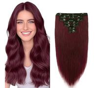 WuvuSnm Straight Clip in Hair Extensions Human Hair Extensiones Pelo Natural Clip #99J Burgundy 120g 7Pcs Per Pack para Mujer Extensión De Pelo Humano Minimal Smell 32 Inch
