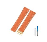 WUWMTUTCK Apto for pilotos de la serie Breitling, apto for Vengadores italianos, apto for sincronización aérea, apto for cultura oceánica, apto for correa de cuero de 22/24 mm(Orange(PW)-Gold-Z16,24mm