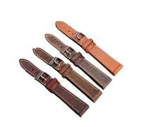 WUWMTUTCK Correa de cuero suave hecha a mano, correa de reloj Retro antigua de 18, 19, 20, 21 y 22MM, correa de cuero marrón desgastada for hombre(Oily Brown,19mm)