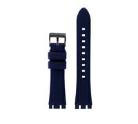 WUWMTUTCK Correa de reloj de goma y silicona de resina for hombre, correa de reloj de 19mm, 21mm, negra, azul oscuro, verde y naranja, apta for SWATCH IRONY Fit for CHRONO Browned(Dark blue-B pin,21mm