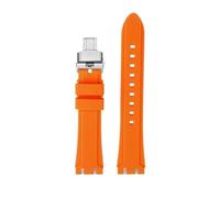 WUWMTUTCK Correa de reloj de goma y silicona de resina for hombre, correa de reloj de 19mm, 21mm, negra, azul oscuro, verde y naranja, apta for SWATCH IRONY Fit for CHRONO Browned(Orange-Silver,19mm)