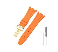 WUWMTUTCK Correa de reloj de silicona y caucho compatible for Ap Royal Oak 15400/26331/15500 en correas de reloj naranja, verde y azul de 27mm(Orange-Golden-Z1)