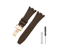 WUWMTUTCK Correa de reloj de silicona y caucho compatible for Ap Royal Oak 15400/26331/15500 en correas de reloj naranja, verde y azul de 27mm(Brown-Rose-Z1)