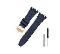 WUWMTUTCK Correa de reloj de silicona y caucho compatible for Ap Royal Oak 15400/26331/15500 en correas de reloj naranja, verde y azul de 27mm(Blue-Golden-K13)