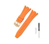 WUWMTUTCK Correa de reloj de silicona y caucho compatible for Ap Royal Oak 15400/26331/15500 en correas de reloj naranja, verde y azul de 27mm(Orange-Golden-K13)