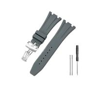 WUWMTUTCK Correa de reloj de silicona y caucho compatible for Ap Royal Oak 15400/26331/15500 en correas de reloj naranja, verde y azul de 27mm(Gray-Steel-Z1)