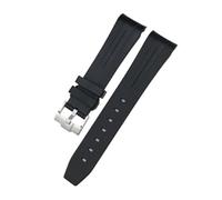 WUWMTUTCK Correa de reloj Fluororubber Pulsera 19 mm y 20 Apto for Rolex Submariner for Daytona Master for correa GMT for extremo curvado(Black Black Silver,19mm)