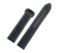 WUWMTUTCK Correa de reloj inferior de lona de nailon for hombre, correa de reloj de 19, 20mm, azul, negro, blanco, líneas amarillas, apta for Omega, Seamaster AT150(Blue yellow-Black,19mm)