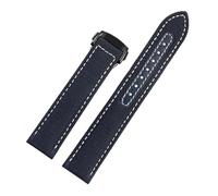 WUWMTUTCK Correa de reloj inferior de lona de nailon for hombre, correa de reloj de 19, 20mm, azul, negro, blanco, líneas amarillas, apta for Omega, Seamaster AT150(Blue white-Black,19mm)