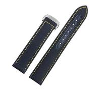WUWMTUTCK Correa de reloj inferior de lona de nailon for hombre, correa de reloj de 19, 20mm, azul, negro, blanco, líneas amarillas, apta for Omega, Seamaster AT150(Blue yellow-Silver,20mm)