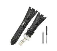 WUWMTUTCK Correas de reloj de cuero aptas for Audemars y Piguet Royal Oak 15710 26471 26474 28mm for correa de reloj for hebilla plegable(Black-Steel-Z1)