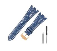 WUWMTUTCK Correas de reloj de cuero aptas for Audemars y Piguet Royal Oak 15710 26471 26474 28mm for correa de reloj for hebilla plegable(Blue white-Gold-K13)