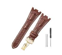 WUWMTUTCK Correas de reloj de cuero aptas for Audemars y Piguet Royal Oak 15710 26471 26474 28mm for correa de reloj for hebilla plegable(Brown white-Gold-Z1)