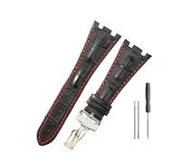 WUWMTUTCK Correas de reloj de cuero aptas for Audemars y Piguet Royal Oak 15710 26471 26474 28mm for correa de reloj for hebilla plegable(Black red-Steel-Z1)