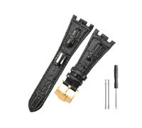 WUWMTUTCK Correas de reloj de cuero aptas for Audemars y Piguet Royal Oak 15710 26471 26474 28mm for correa de reloj for hebilla plegable(Black-Golden-K13)