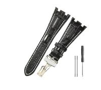 WUWMTUTCK Correas de reloj de cuero aptas for Audemars y Piguet Royal Oak 15710 26471 26474 28mm for correa de reloj for hebilla plegable(Black white-Steel-Z1)