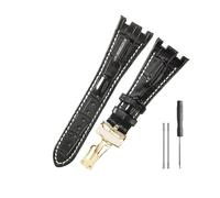 WUWMTUTCK Correas de reloj de cuero aptas for Audemars y Piguet Royal Oak 15710 26471 26474 28mm for correa de reloj for hebilla plegable(Black white-Gold-Z1)