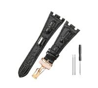 WUWMTUTCK Correas de reloj de cuero aptas for Audemars y Piguet Royal Oak 15710 26471 26474 28mm for correa de reloj for hebilla plegable(Black-Rose-Z1)