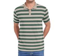 WUWUSKY Polo para Hombre Verano Manga Corta de Algodón Cuello Abotonado y Estilo Casual, 03 Green Stripe, XL