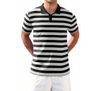 WUWUSKY Polo para Hombre Verano Manga Corta de Algodón Cuello Abotonado y Estilo Casual, 03 Negro Blanco Rayas, S
