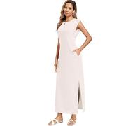 WUWUSKY Vestido Largo Sin Mangas Mujer Elegante para Boda Invitada Vestido de Verano Clásico con Dos Bolsillos Laterales, Blanco, S