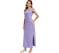 WUWUSKY Vestido Largo Sin Mangas Mujer Elegante para Boda Invitada Vestido de Verano Clásico con Dos Bolsillos Laterales, 01 Morado Claro, L