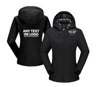 WUWWUT Custom Your Made - Chaqueta impermeable para mujer, ligera, cortavientos, transpirable, con capucha, para senderismo, viajes, Negro, XL