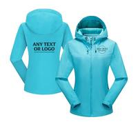 WUWWUT Custom Your Made - Chaqueta impermeable para mujer, ligera, cortavientos, transpirable, con capucha, para senderismo, viajes, azul, S