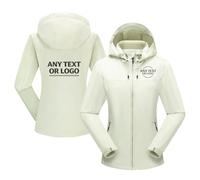 WUWWUT Custom Your Made - Chaqueta impermeable para mujer, ligera, cortavientos, transpirable, con capucha, para senderismo, viajes, beige, M