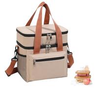 WUWYOUWL Bolso de Almuerzo Aislado, Impermeable de Gran Capacidad CoolerBag, Bolso de Hombro Plegable Para Mujeres, Hombres, Niños y Estudiantes (Caqui, 12.3L)