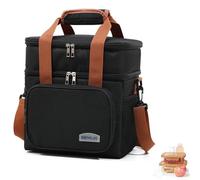 WUWYOUWL Bolso de Almuerzo Aislado, Impermeable de Gran Capacidad CoolerBag, Bolso de Hombro Plegable Para Mujeres, Hombres, Niños y Estudiantes (Negro, 12.3L)