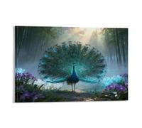 WUXHRL Cuadro Sobre Lienzo Pavo Real Impresión En Lienzo Bambú Bosque Cuadro Decorativo Para Sala De Estar Hogar Oficina Regalo 20x30inch(50x75cm)