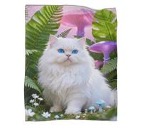 WUXHRL Manta Polar Gato Persa, Suave Y Cálida Manta Helechos Setas para El Salón Y La Siesta, Regalo Ideal para Niñas, Niños, Adultos, 70x80inch(180x200cm)
