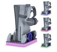 WUXIDIXI Base de carga compatible con portal y controlador PS, soporte PS5 Pro y estación de refrigeración con base de carga LED RGB, controlador PS5 Edge y auriculares y soportes remotos, color gris