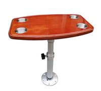 WUXTOKV Muebles Camper for Furgonetas, Mesa Regulable 51-72cm, 60x38cm Madera Maciza, Pata ALU 200kg, 4 Portavasos INOX