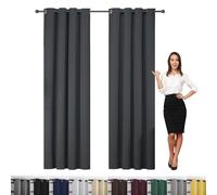 WUXXIANG 100% Cortinas Opacas 2 Piezas 230 x 240 cm Protección de La Intimidad Protección Solar, Cortina Antiruido con Ojales, con Corbatas, para Dormitorio Juvenil, Gris Oscuro